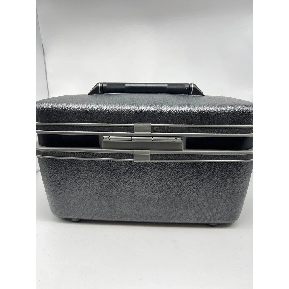 VTG Samsonite Train Case Charcoal Gray Hard Shell Vintage Cosmetics Mirror Key